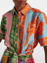 Printed Short Sleeve Tie Waist Romper Multicolor OutfitFlow