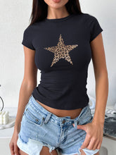 Devine Star Round Neck Short Sleeve T-Shirt Black OutfitFlow