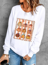 Pumpkin Graphic Round Neck Sweatshirt White OutfitFlow
