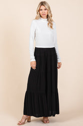 Mittoshop Tier Detail Smocked Elastic Waist Wide Leg Pants Black OutfitFlow