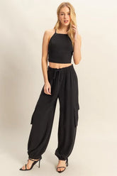 HYFVE Crop Top and Cargo Pants Set BLACK OutfitFlow