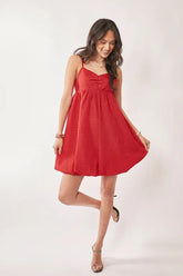 Davi & Dani Textured Sweetheart Neckline Bubble Hem Dress Red OutfitFlow