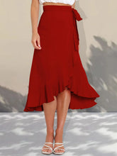 Ruffled Hem Tied Skirt Scarlet OutfitFlow