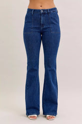 Judy Blue High Waist Flare Jeans with Front Patch Pockets DK OutfitFlow
