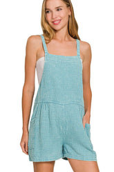 Zenana Washed Double Gauze Tie Back Rompers DUSTY TEAL OutfitFlow