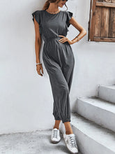 Flutter Sleeve Elastic Waist Jumpsuit Dark Gray OutfitFlow