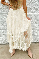 Lace Tiered Midi Skirt Ivory OutfitFlow