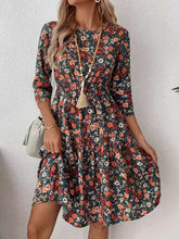 Frill Floral Round Neck Dress Black Forest OutfitFlow