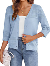 Button Up 3/4 Sleeve Cardigan Light Blue OutfitFlow