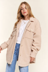 And The Why Teddy Sherpa Button Down Curved Hem Jacket Natural OutfitFlow