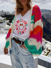 Color Block Open Front Cardigan Deep Rose OutfitFlow