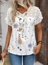 Floral Print V-Neck Flutter Sleeve Casual Top White OutfitFlow