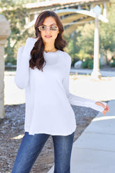 Basic Bae Full Size Round Neck Long Sleeve T-Shirt White OutfitFlow