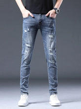 Men's Distressed Slim Fit Ripped Jeans Blue OutfitFlow