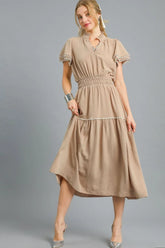 Umgee Tiered Flutter Sleeve Midi Dress Camel OutfitFlow