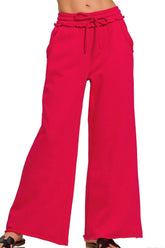 Zenana Fleece Exposed Seam Wide Leg Sweatpants RUBY OutfitFlow