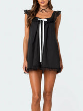 Lace Detail Bow Sleeveless Mini Cami Dress Black OutfitFlow