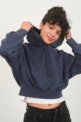 HYFVE Drop Shoulder Cropped Hoodie Dark Night OutfitFlow
