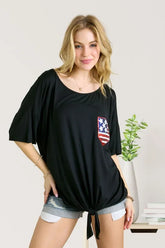 ADORA Sequin US Flag Pocketed Top Black OutfitFlow