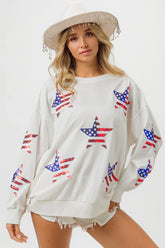 BiBi American Flag Sequin Star Sweatshirt OFF WHITE OutfitFlow