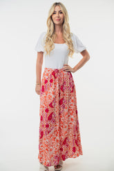 White Birch Full Size High Waisted Floral Woven Skirt Orange OutfitFlow