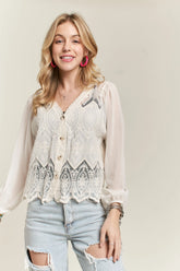 ADORA Button Down Embroidered Blouse BEIGE OutfitFlow