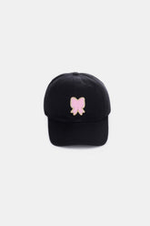 Zenana Ribbon Bow Chenille Patch Baseball Cap Black One Size OutfitFlow