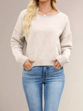 Round Neck Dropped Shoulder Sweater Apricot OutfitFlow