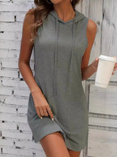 Full Size Drawstring Casual Sleeveless Hooded Mini Dress Plus Size Gray OutfitFlow