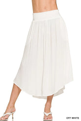 Zenana Woven Crinkle Smocked Waist Maxi Skirt W Pockets OFF WHITE OutfitFlow