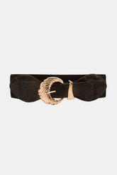 Shell Alloy Buckle Elastic Belt Black One Size OutfitFlow