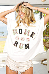 BiBi Baseballs Homerun Letter Washed Short Sleeve Top WHITE BLACK OutfitFlow