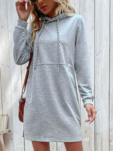 Perfee Striped Drawstring Long Sleeve Hoodie Light Gray OutfitFlow