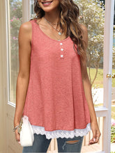 Lace Trim Wide Strap Tank Top Pink OutfitFlow
