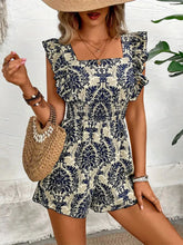 Ruffled Printed Square Neck Romper Dusty Blue OutfitFlow