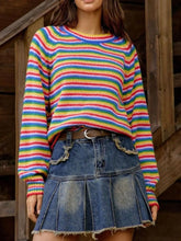 Rainbow Striped Pullover Sweater Blue OutfitFlow