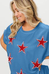 BiBi Fourth Of July Terry T-Shirt DENIM RED OutfitFlow