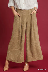 Umgee Jacquard Wide-Leg Pants MUSHROOM OutfitFlow