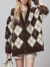 Plaid V-Neck Button Up Cardigan Chocolate One Size OutfitFlow