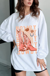 Boots Graphic Round Neck Long Sleeve Sweatshirt White OutfitFlow