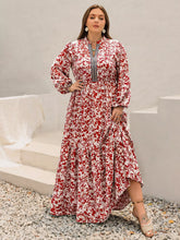 Plus Size Floral Print Long Sleeve Maxi Dress Deep Red OutfitFlow