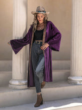 Embroidered Open Front Long Sleeve Cardigan Plum OutfitFlow