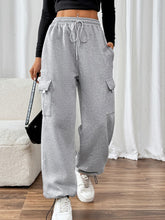 Perfee Drawstring Elastic Waist Joggers with Pockets Light Gray OutfitFlow