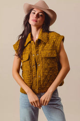 SO ME Triangle Quilting Stitch Button Up Knit Vest KHAKI OutfitFlow