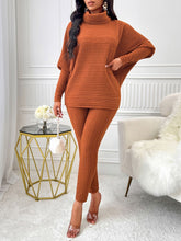 Turtleneck Batwing Sleeve Top and Pants Set Terracotta OutfitFlow