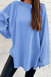 Oversized Washed Crewneck Sweatshirt Light Blue OutfitFlow