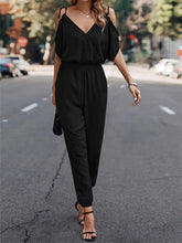 Surplice Tied Spaghetti Strap Jumpsuit Black OutfitFlow