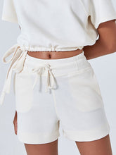 Drawstring Solid Color Shorts with Pockets Cream OutfitFlow