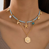 2-Piece Beaded Charm Necklace with Pendant Gold One Size OutfitFlow