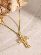 18K Gold-Plated Inlaid Zircon Cross Necklace Gold One Size OutfitFlow